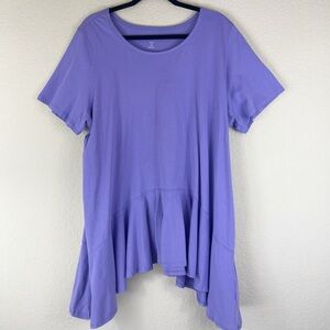 Roamans lilac purple top short sleeves tunic ruffle hem size 22/24